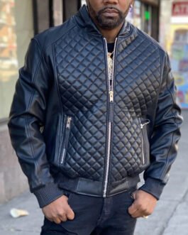 Men’s Red Quilted Bomber Leather Jacket