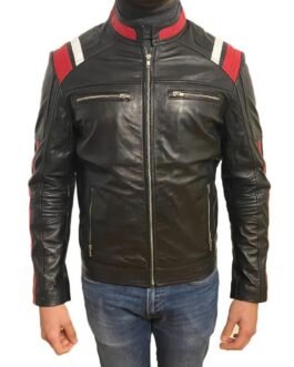 Biker Men’s Retro Style Zipper Black Real Leather Jacket