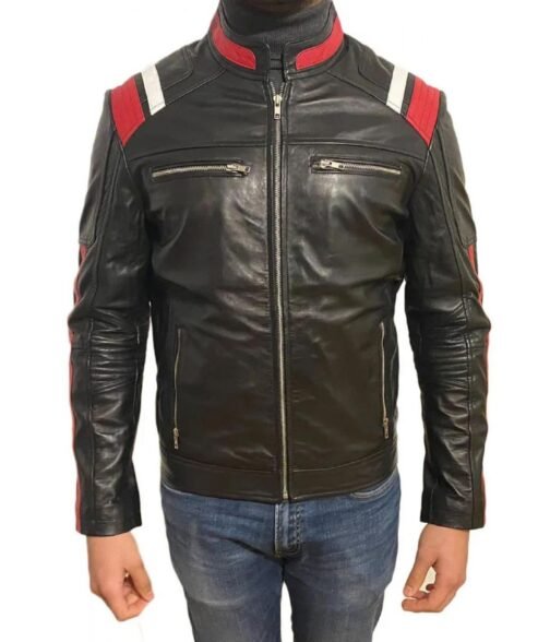 Biker Men’s Retro Style Zipper Black Real Leather Jacket