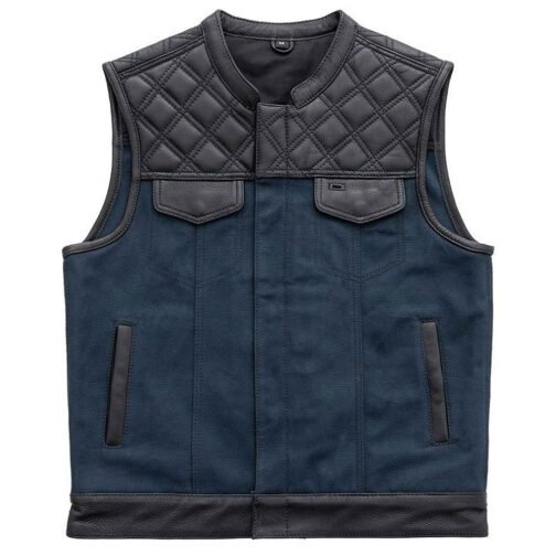 Men’s Motorcycle Leather & Canvas Hunt Club Vest - Image 3