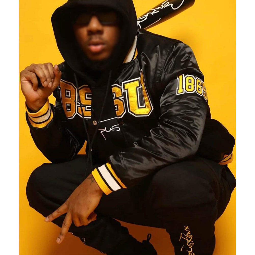 Men’s Bowie State University Black Satin Jacket - Image 5
