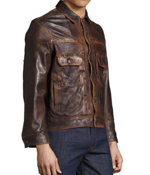 Men’s Gilded Age Cognac Coffee Brown Leather Jacket - Image 2