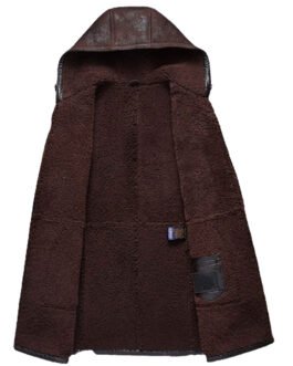 Men’s Moda Nellav Dark Brown Shearling Leather Hooded Coat