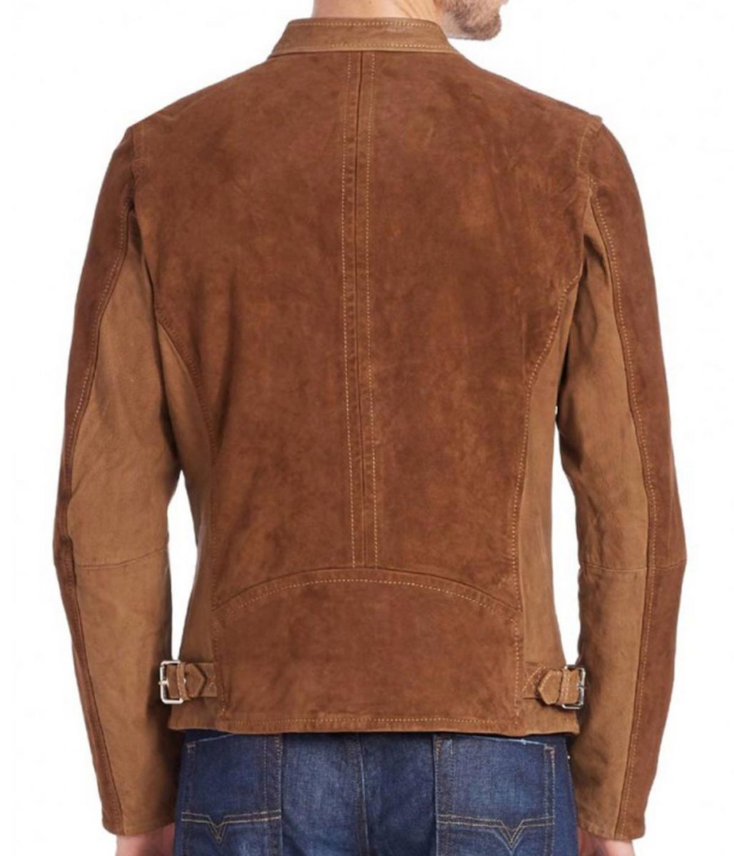 Men’s Casual Zipper Pockets Brown Suede Leather Jacket - Image 2
