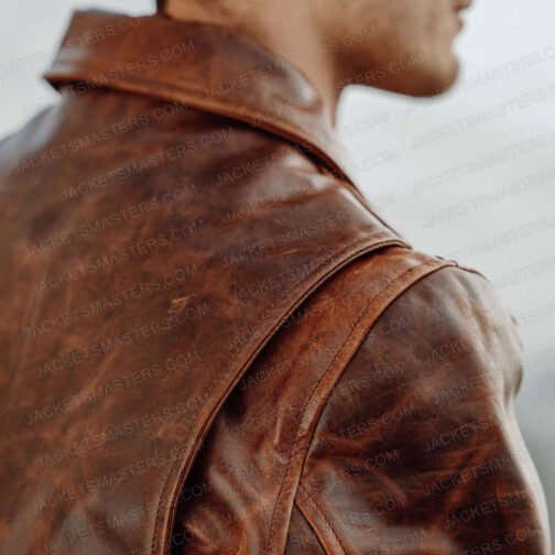 Men’s Street Wear Shirt Collar Brown Vintage Leather Jacket - Image 6