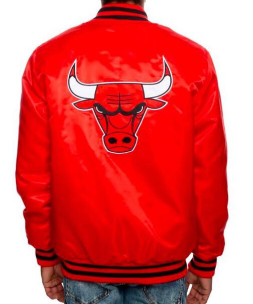 Men’s Chicago Bulls Red Satin Jacket - Image 2