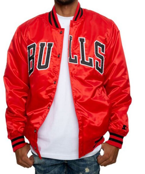 Men’s Chicago Bulls Red Satin Jacket - Image 3