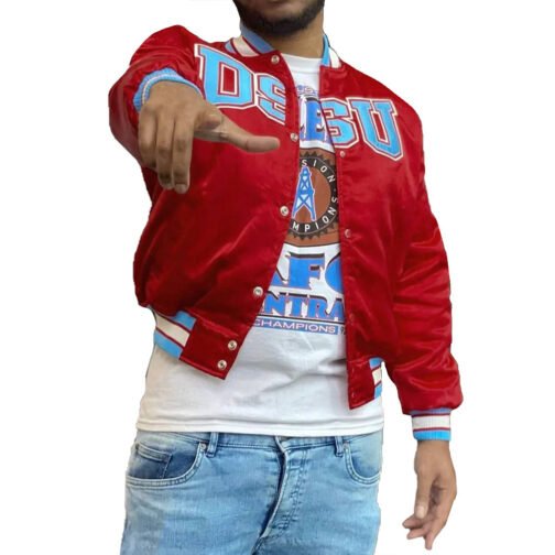 Men’s Burgundy Delaware State University Satin Jacket - Image 5