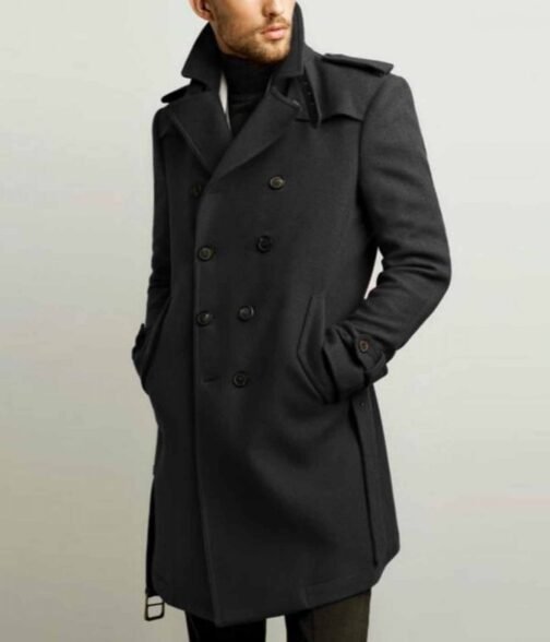 Men’s Double Breasted Red Belted Coat - Image 3