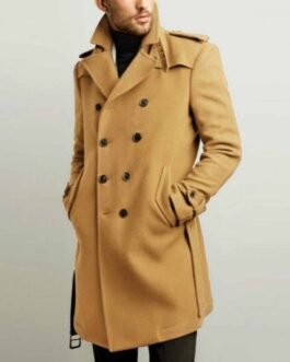 Men’s Double Breasted Red Belted Coat