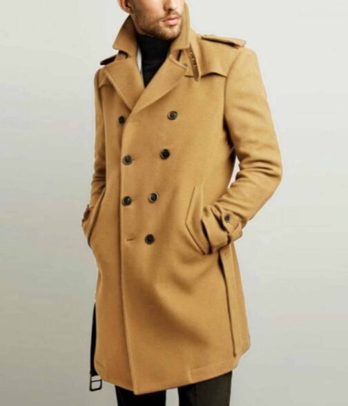 Men’s Double Breasted Red Belted Coat - Image 2