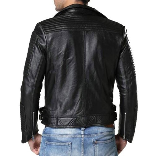 Men’s Padded Double Breasted Leather Jacket - Image 2