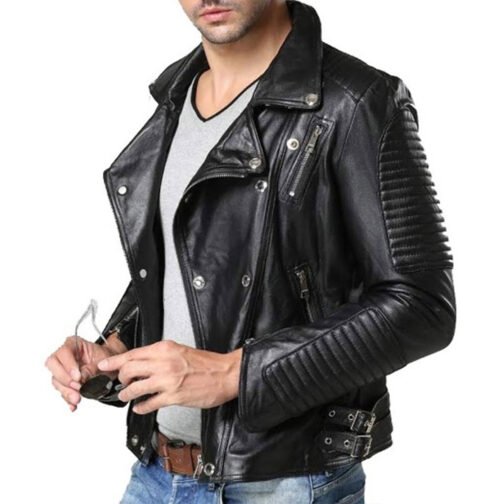 Men’s Padded Double Breasted Leather Jacket - Image 3