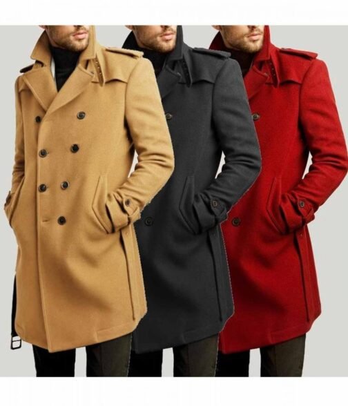 Men’s Double Breasted Red Belted Coat - Image 5