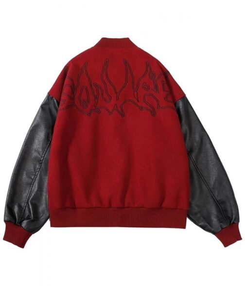 Men’s Embroidered Hip Hop Wool Varsity Jacket with Leather Sleeve - Image 3