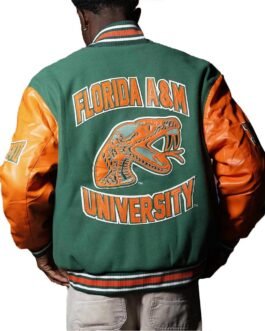 Men’s Florida A&M University Green and Orange Varsity Jacket