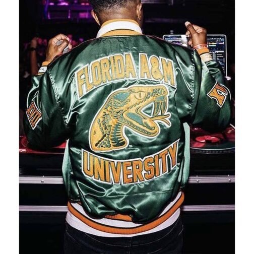 Men’s Florida A&M University Green Satin Jacket - Image 4