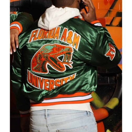 Men’s Florida A&M University Green Satin Jacket - Image 3