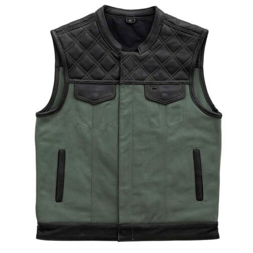 Men’s Motorcycle Leather & Canvas Hunt Club Vest - Image 5