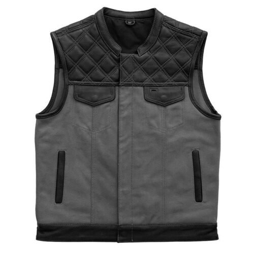Men’s Motorcycle Leather & Canvas Hunt Club Vest - Image 6