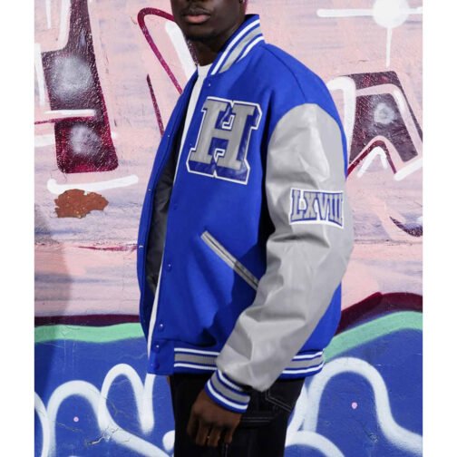 Men’s Hampton University Royal and Gray Varsity Jacket - Image 5