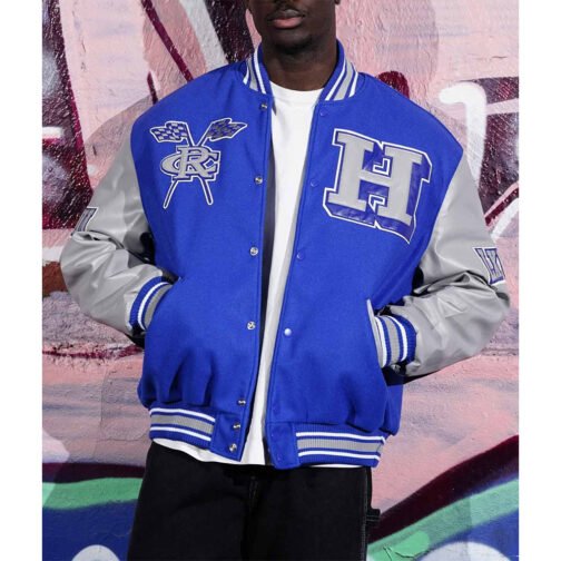 Men’s Hampton University Royal and Gray Varsity Jacket - Image 3
