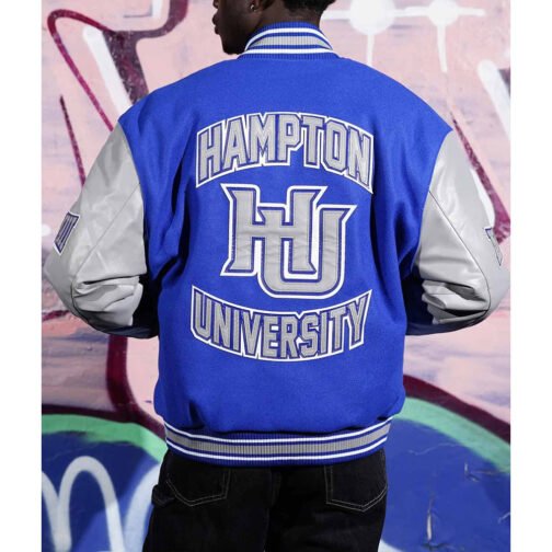 Men’s Hampton University Royal and Gray Varsity Jacket - Image 4