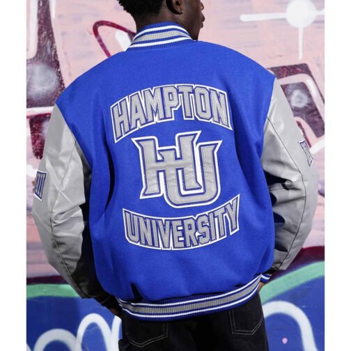 Men’s Hampton University Royal and Gray Varsity Jacket - Image 2
