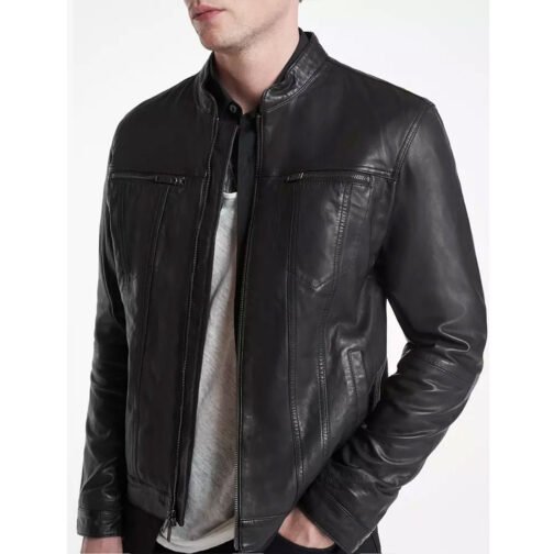 Men’s John Band Collar Leather Jacket - Image 7