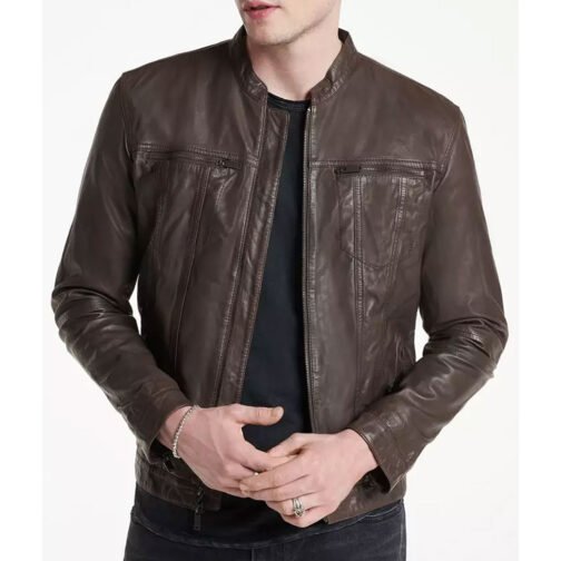 Men’s John Band Collar Leather Jacket - Image 4