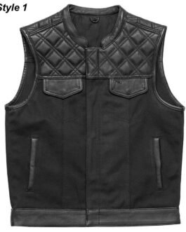 Men’s Motorcycle Leather & Canvas Hunt Club Vest