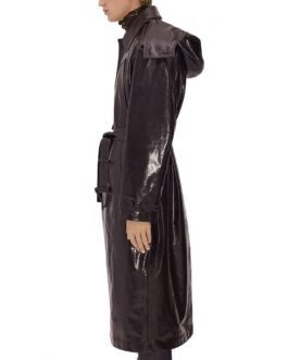 Men’s Shiny Belted Trench Coat with Removable Hood
