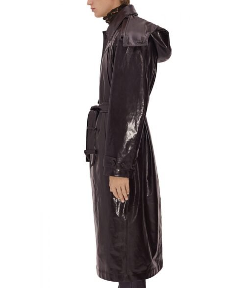 Men’s Shiny Belted Trench Coat with Removable Hood - Image 2