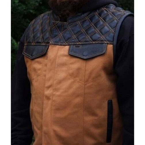 Men’s Motorcycle Leather & Canvas Hunt Club Vest - Image 8