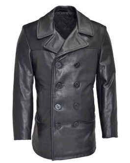 Men’s Naval Black Leather Peacoat