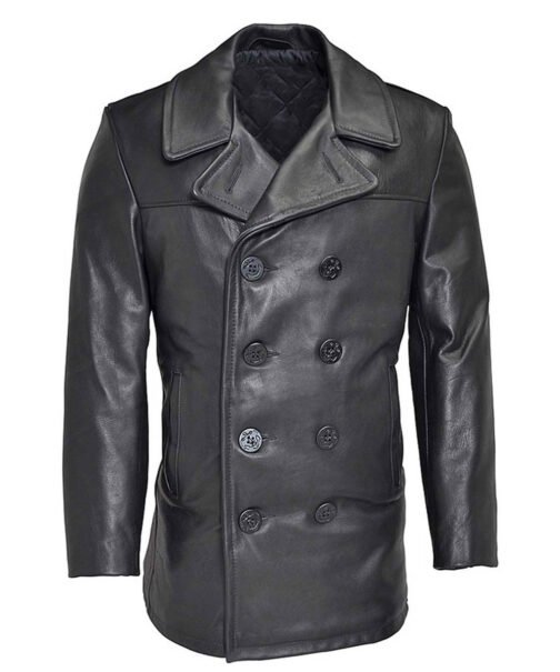Men’s Naval Black Leather Peacoat
