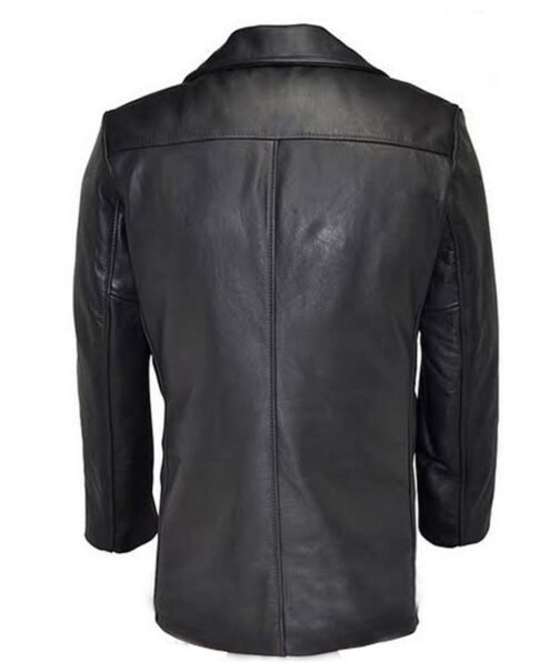 Men’s Naval Black Leather Peacoat - Image 2
