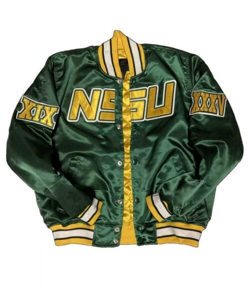 Men’s Embroidered Norfolk State University Green Bomber Jacket