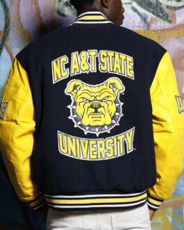 Men’s North Carolina A&T State University Black and Yellow Varsity Jacket