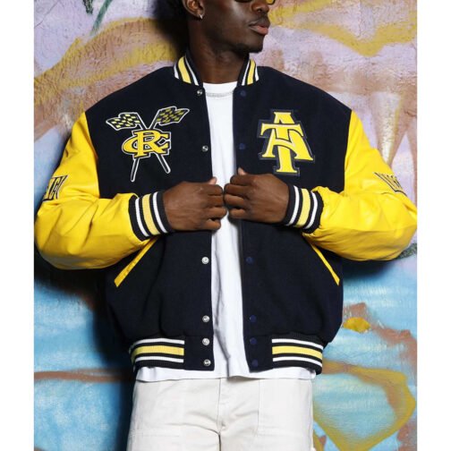Men’s North Carolina A&T State University Black and Yellow Varsity Jacket - Image 3