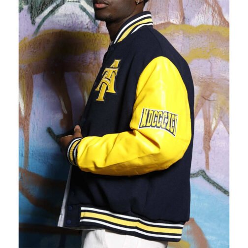 Men’s North Carolina A&T State University Black and Yellow Varsity Jacket - Image 5