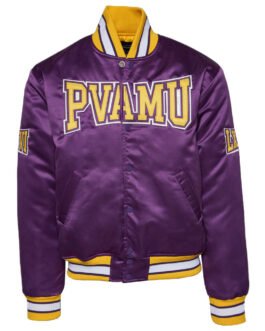 Men’s Embroidered Prairie View A&M University Purple Satin Jacket