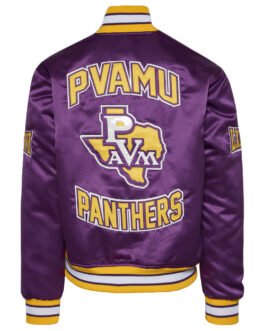Men’s Embroidered Prairie View A&M University Purple Satin Jacket
