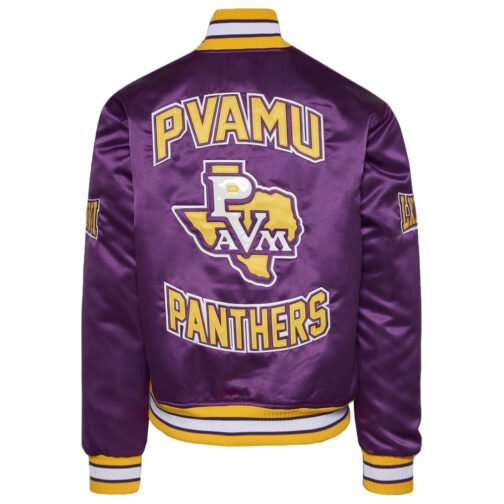 Men’s Embroidered Prairie View A&M University Purple Satin Jacket - Image 2