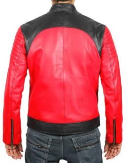 Men’s Padded Red and Black Sheepskin Leather Jacket
