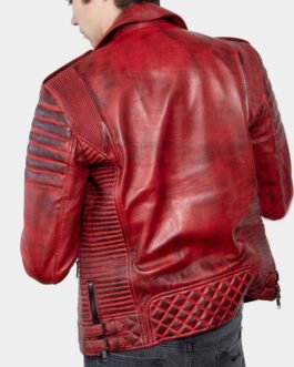 Men’s Red Padded Leather Biker Jacket