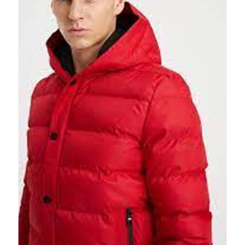 Mens Red and Black Bubble Hooded Jacket - Image 7