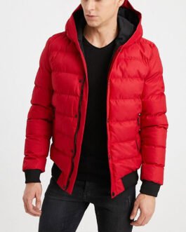 Mens Red and Black Bubble Hooded Jacket
