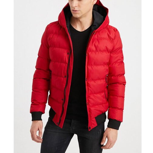 Mens Red and Black Bubble Hooded Jacket