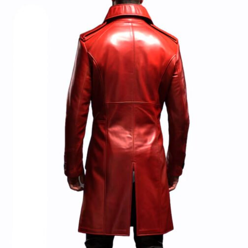 Men’s Designer 100% Red Real Leather Coat - Image 2